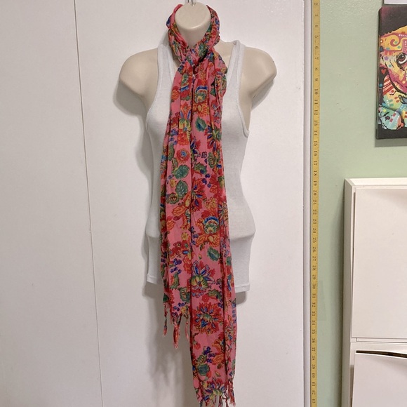 AERIE Pink Colorful Floral Scarf Sarong Wrap Flowers 77 x 26 inches - Picture 6 of 13